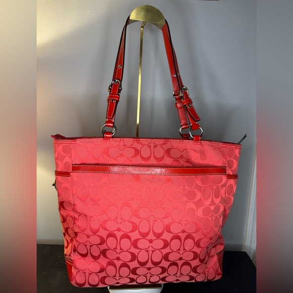 Coach Red Signature Jacquard Tote Bag 2009 EUC - Picture 3 of 9